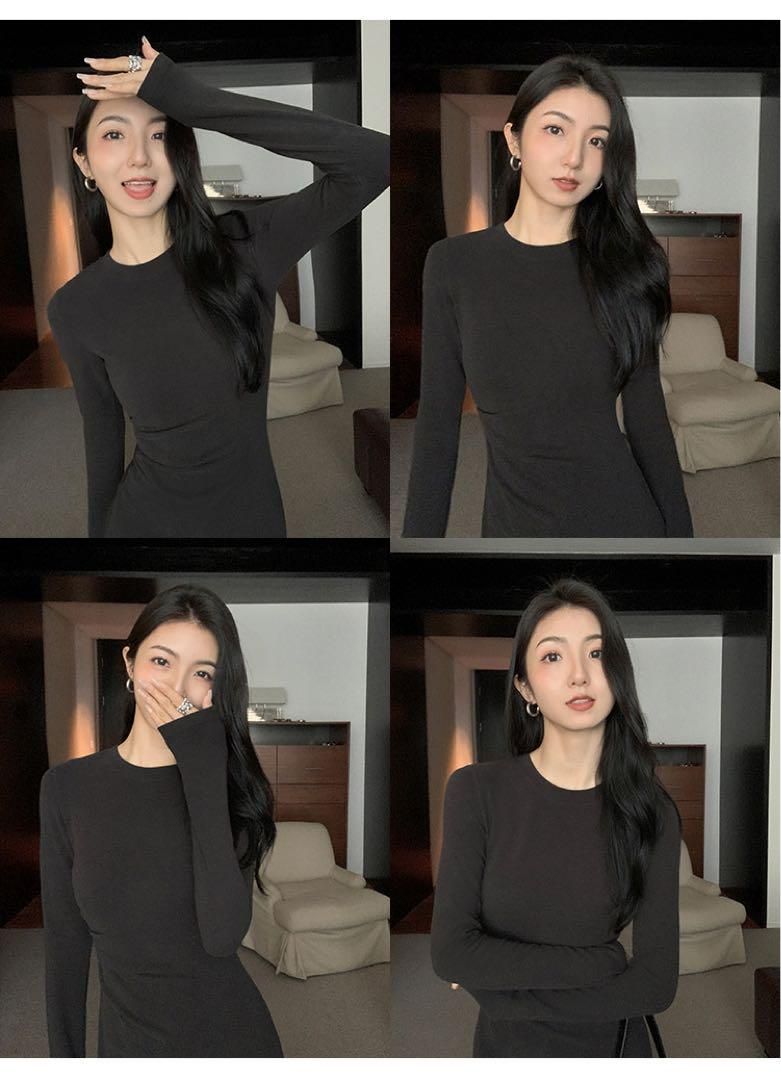 上品 春の高見えニットロングワンピース