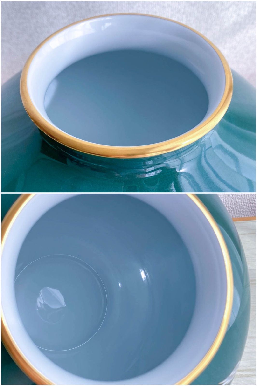 【KK095】香蘭社　花瓶　金彩鶴絵 鶴の舞　緑金銀白色　直径約22cm　高さ約20.5cm　有田焼 陶磁器 華道 生け花 フラワーベース