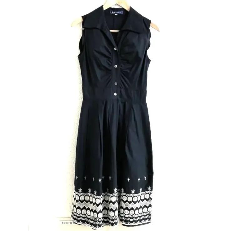 M'S GRACY エムズグレイシー ノースリーブ 裾刺繍 ワンピース 38 黒