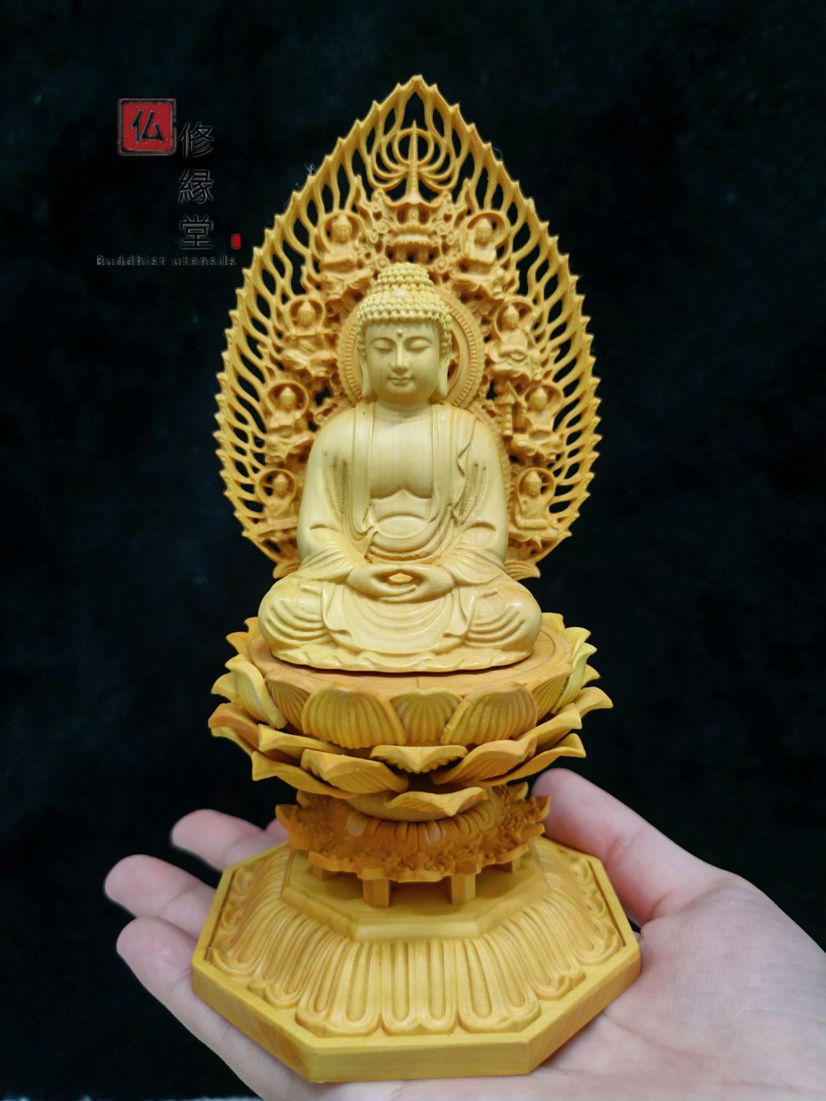 極上品 精密細工 木彫仏像 供養品 阿弥陀如来 災難除去 仏師彫り-