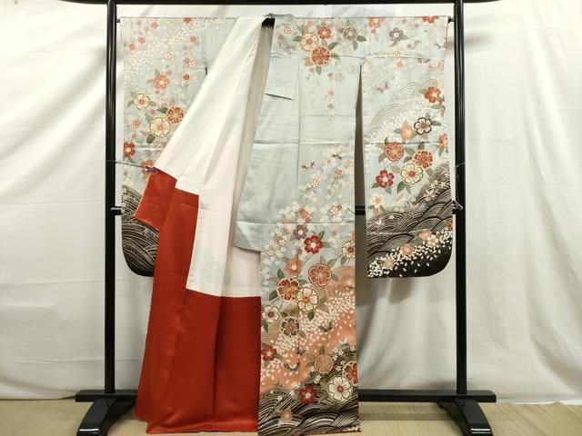 平和屋着物○創業460年・千總 訪問着 駒刺繍 桐 濃鼠色 金彩 高島屋  