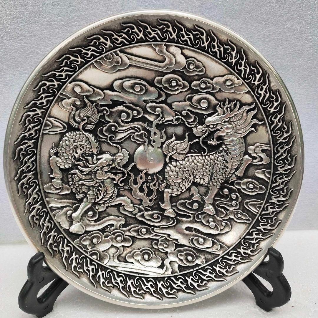 銅 細工 浮彫り祥雲瑞獣麒麟 銅皿銅盤 工芸品 美術品 置物 銅 細工 浮彫り祥雲瑞獣麒麟 銅皿銅盤 工芸品 美術品 置物