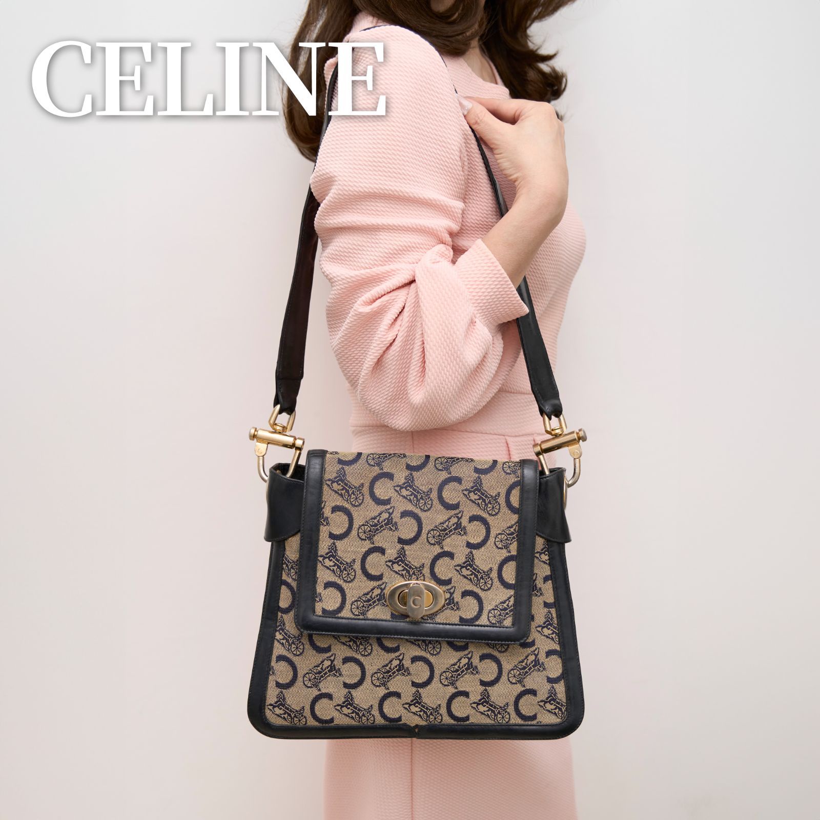 CELINE セリーヌ マカダムショルダーバッグミニポーチ付き