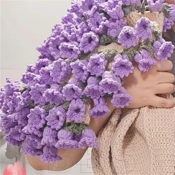 花束ブランケット 完成品ブーケブランケット マジックフラワー かぎ針編み ニット製 手編みフラワーデザイン 手編み花 雰囲気 洗える 丸