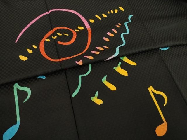 平和屋着物●訪問着　音符　旋律　黒地　正絹　逸品　AAAT2277ck 平和屋着物○訪問着 音符 旋律 黒地 正絹 逸品 AAAT2277ck