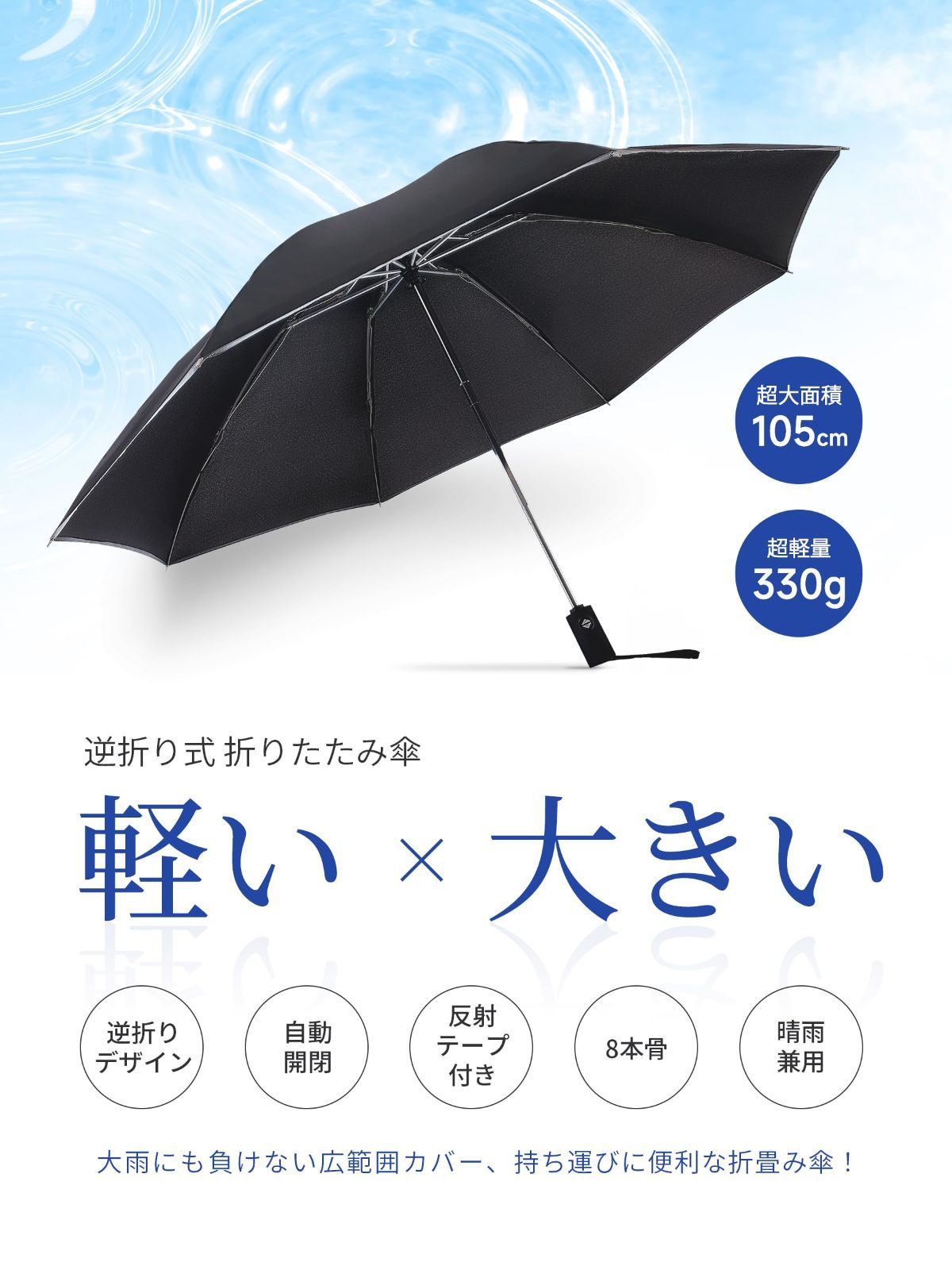 折りたたみ傘 ワンタッチ 自動開閉 超軽量 8本骨 撥水速乾 耐強風 男女