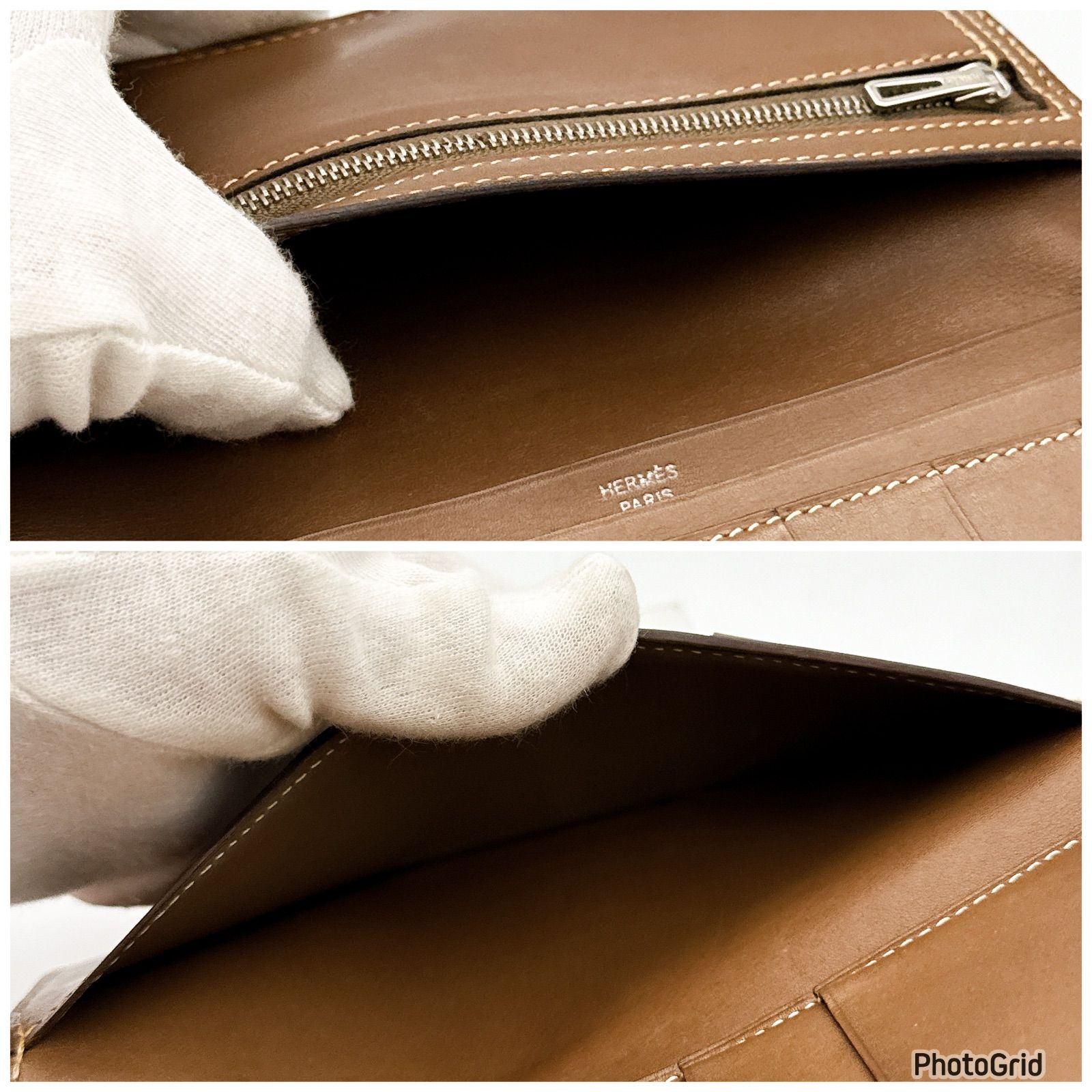 エルメス ベアン デュプリ 三つ折り 財布 ブラウン シルバー金具 ⬜︎L