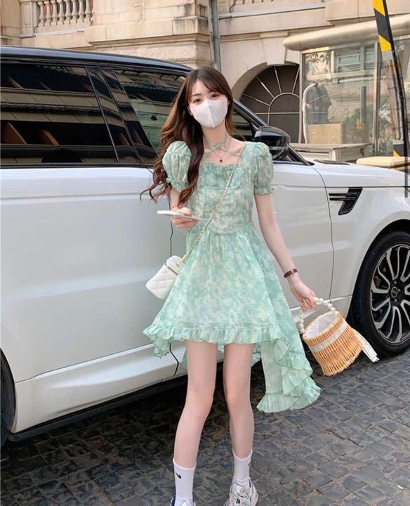 韓国系 夏ワンピース アシンメトリー 可愛い オルチャン【L