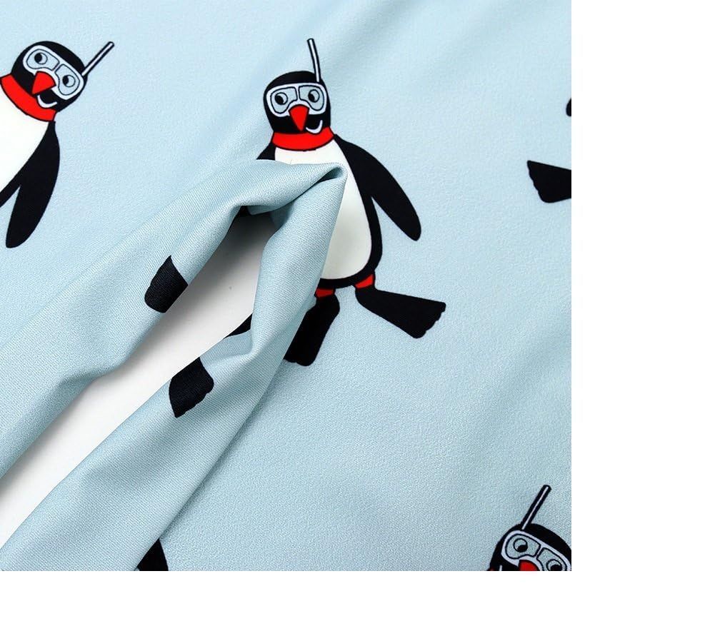 しっかり保温　可愛いペンギン　子供　70-120cm　UVカット　体型カバー　ブルー　ヤング（Young）水着　キャップ付　クロス付け　メルカリ　男の子　めくれ防止