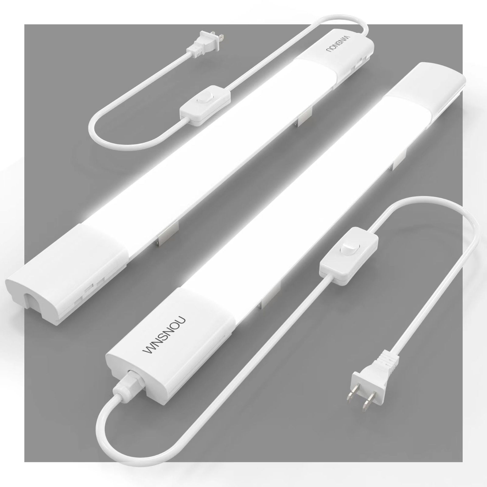 WNSNOUプラグライト、60CM 18W 2000LM 6500K LEDショップライト、防水およびリンク可能なLEDチューブライト、NO/オフスイッチ付きプラグコード、LED天井およびクローゼットライト、ワークショップライト。 (60CM-2P