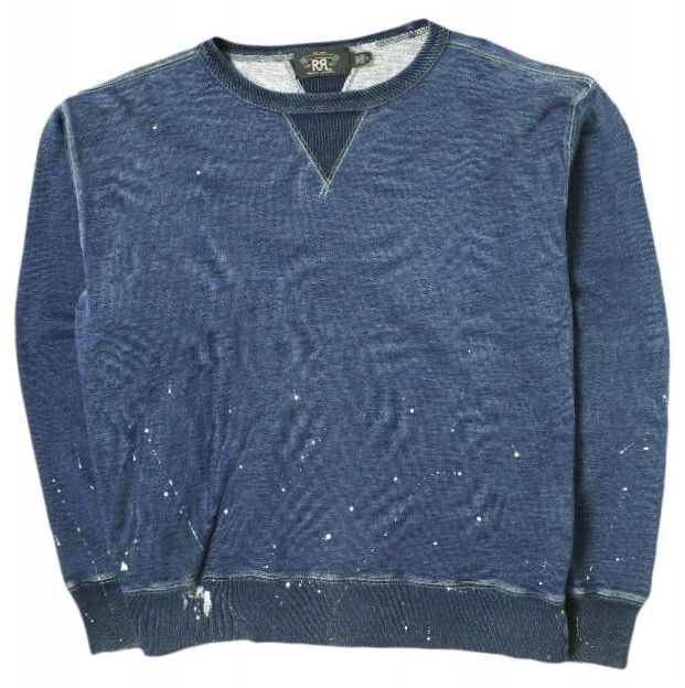 RRL ダブルアールエル Distressed Terry Sweatshirt インディゴダイ両Vガゼットペイントスウェットシャツ  782754315001 XL Indigo トレーナー Double RL プルオーバー 裏毛 トップス g18286 - メルカリ