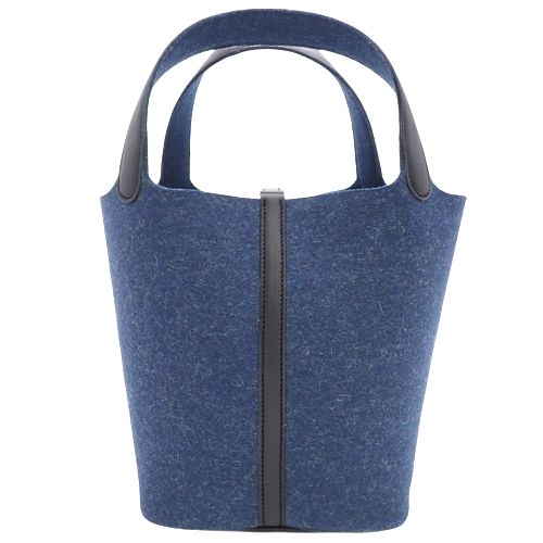 HERMES(エルメス) ピコタンロックPM ブルーニュイ ネイビー紺 ブラック黒 フェルト スイフト パラジウム金具 シルバー金具 Y刻印 ハンドバッグ トートバッグ レディース 40802169246【中古】【アラモード】 HERMES(エルメス) ピコタンロック MM ブルーニュイ ネイビー紺