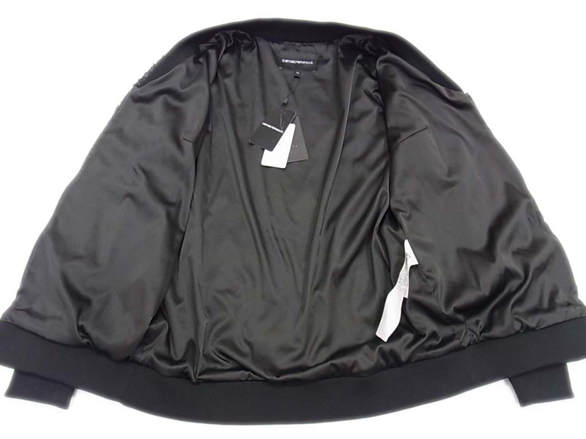 【美品】ARMANI アルマーニ ジャケット ラムレザー スパンコール 新品 黒タグ 最高峰◇EMPORIO ARMANI スパンコール ジップ