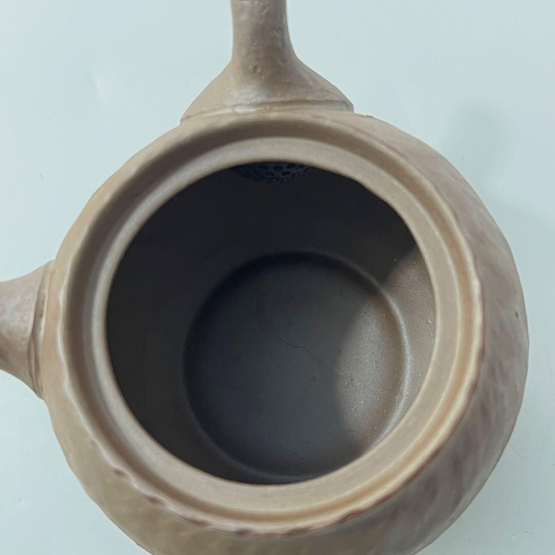 す36)朱泥横手急須 梅細工 昭和民芸 常滑焼 茶道具 手捻り 煎茶