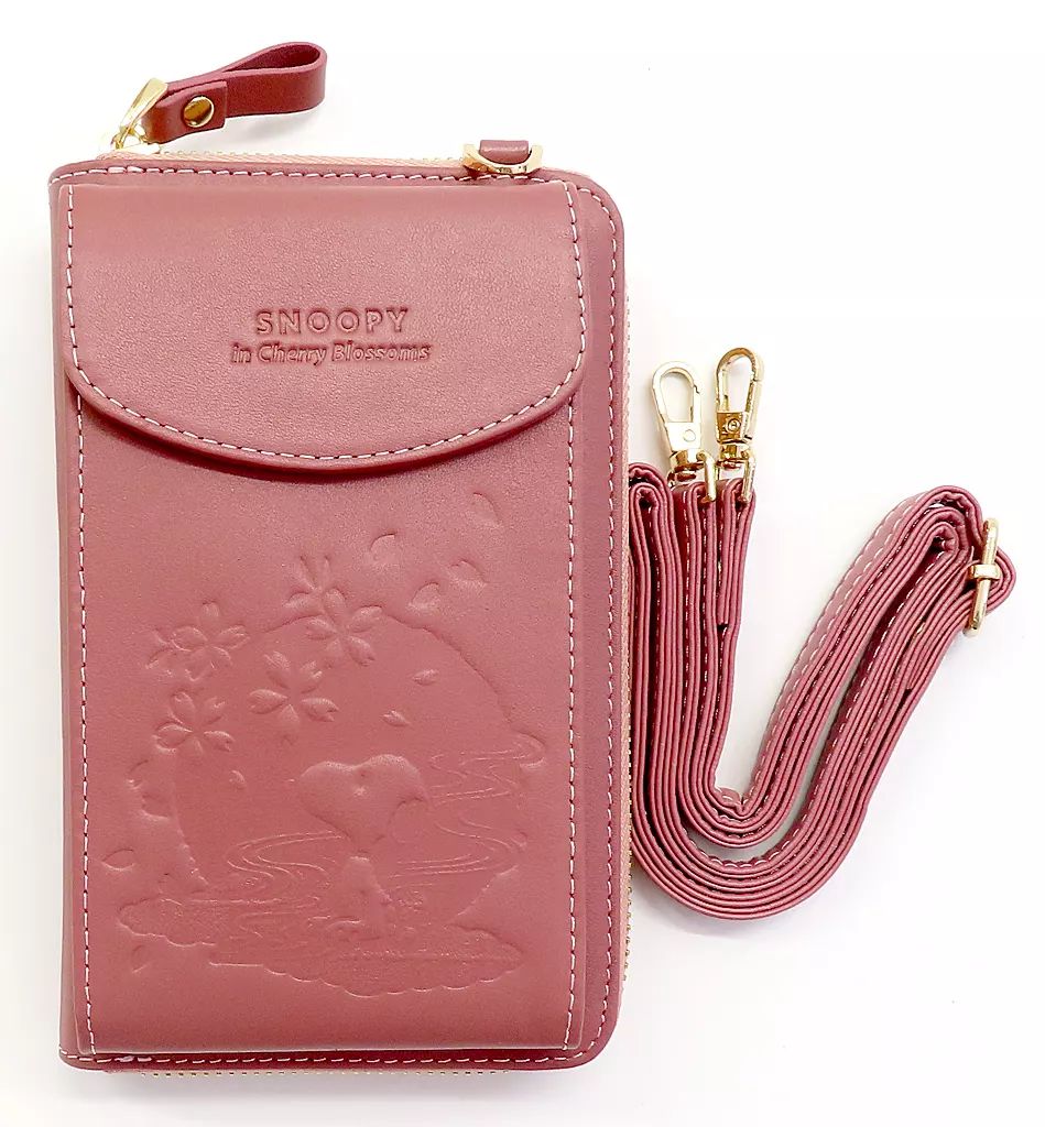 新品 未使用 スヌーピー スマホショルダー付き財布 ピンク SNOOPY（スヌーピー） お財布機能付 スマホショルダー 正規ライセンス