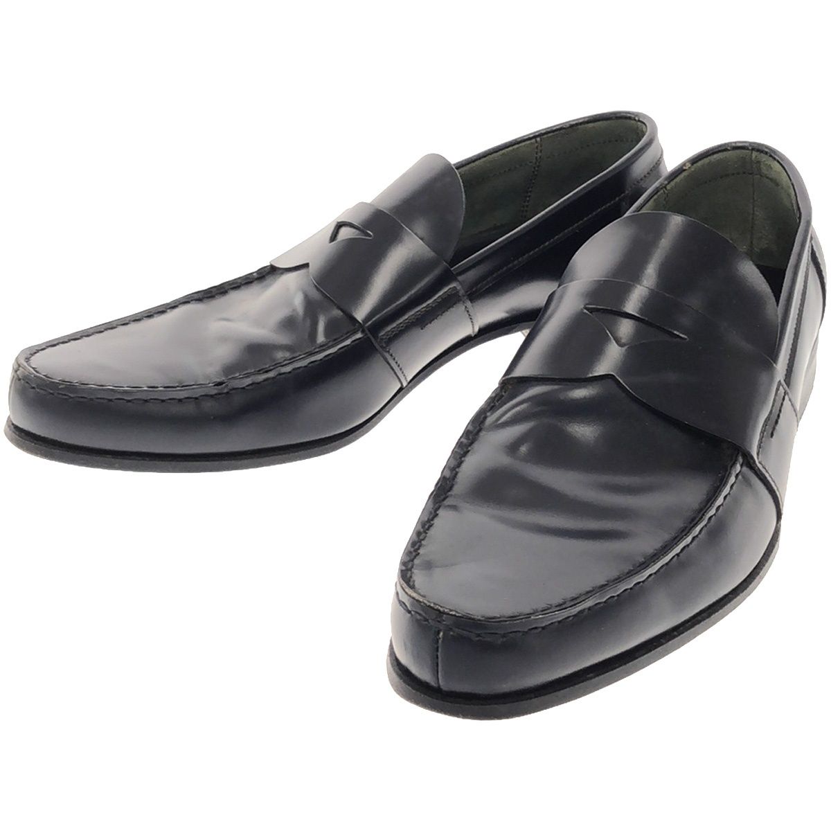 PRADA プラダ レザーローファーシューズ ネイビー 7 1/2