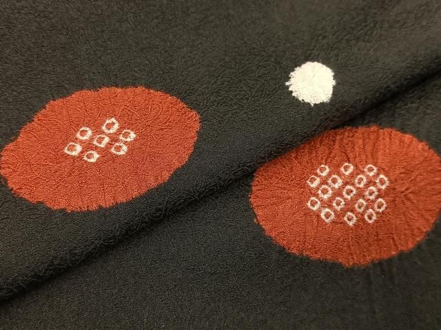 平和屋着物＃道行コート ロング丈 絞り 光琳菊 黒地 正絹 逸品 未使用