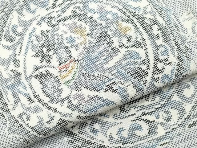 平和屋着物○都喜ヱ門 本場大島紬 白大島 9マルキ 天平花鳥 藤絹織物  