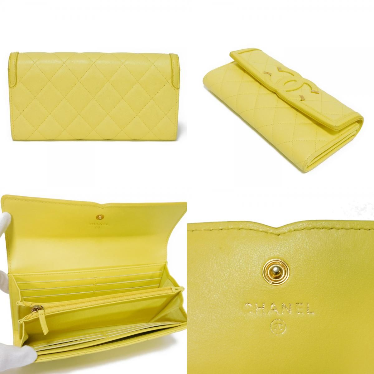 CHANEL シャネル ロング フラップ ウォレット パステル キャビアスキン 25番台 CC フィリグリー マトラッセ ココマーク ライトイエロー 長財布 A84448 CHANEL シャネル ロング フラップ ウォレット パステル キャビアスキン