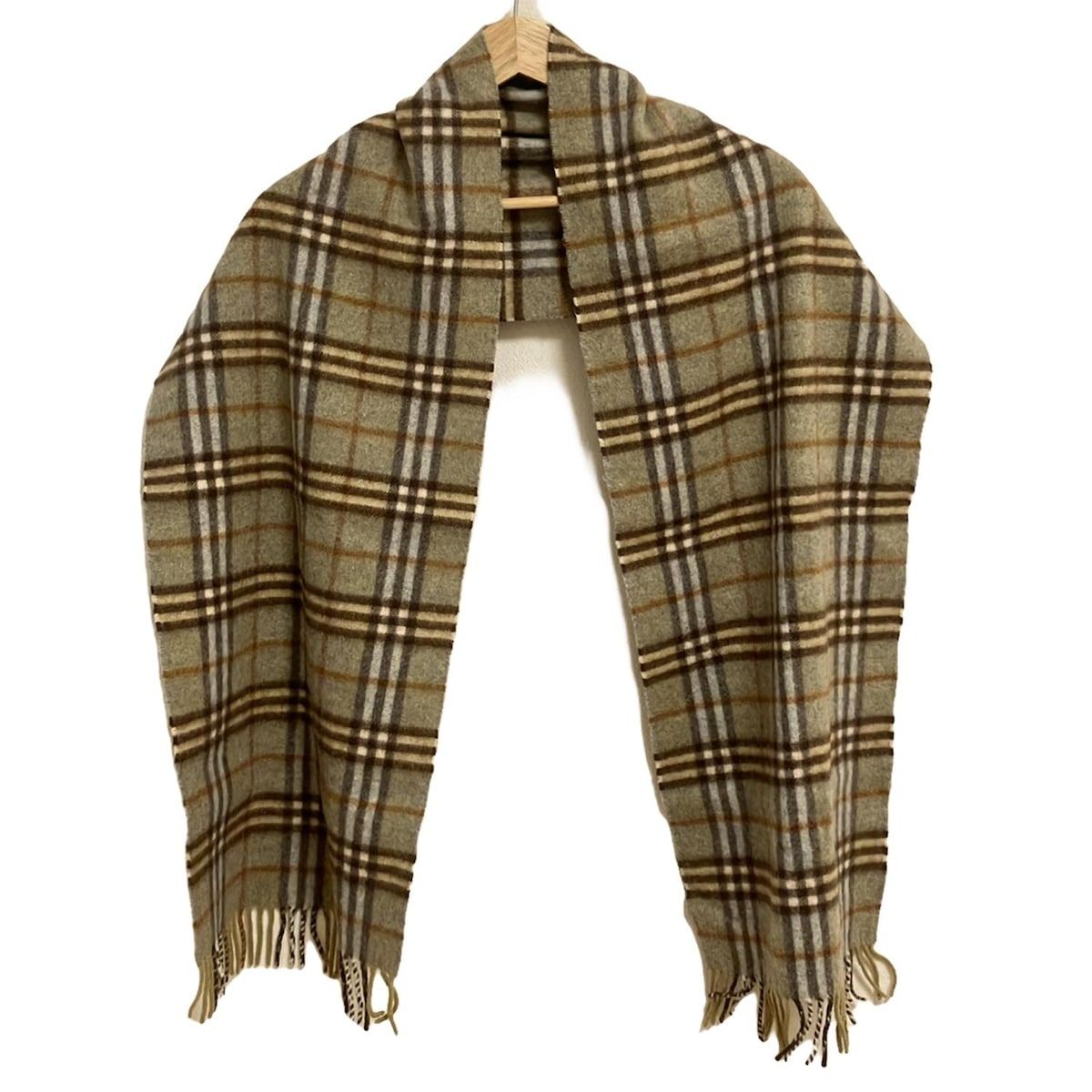 Burberry バーバリー マフラー - カーキ×ダークブラウン×マルチ チェック柄 ウール カシミヤ