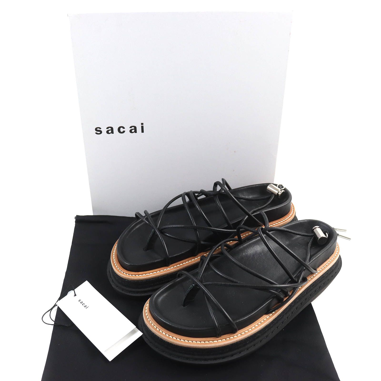 未使用品△Sacai サカイ 23SS 23-03064M レザー レースアップ プラットフォーム サンダル ブラック 40 箱・保存袋付き 日本製  メンズ - メルカリ