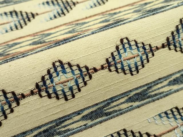 平和屋着物□極上 本場琉球 読谷山花織 紬地 九寸名古屋帯 木蘭色地