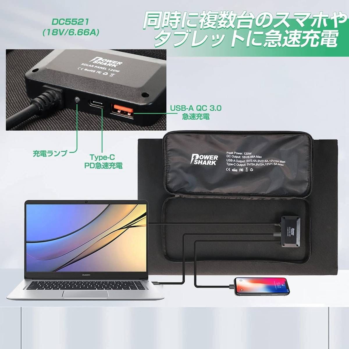 新品☆未使用】ソーラーパネル 120W 折りたたみ ポータブル電源 大容量 