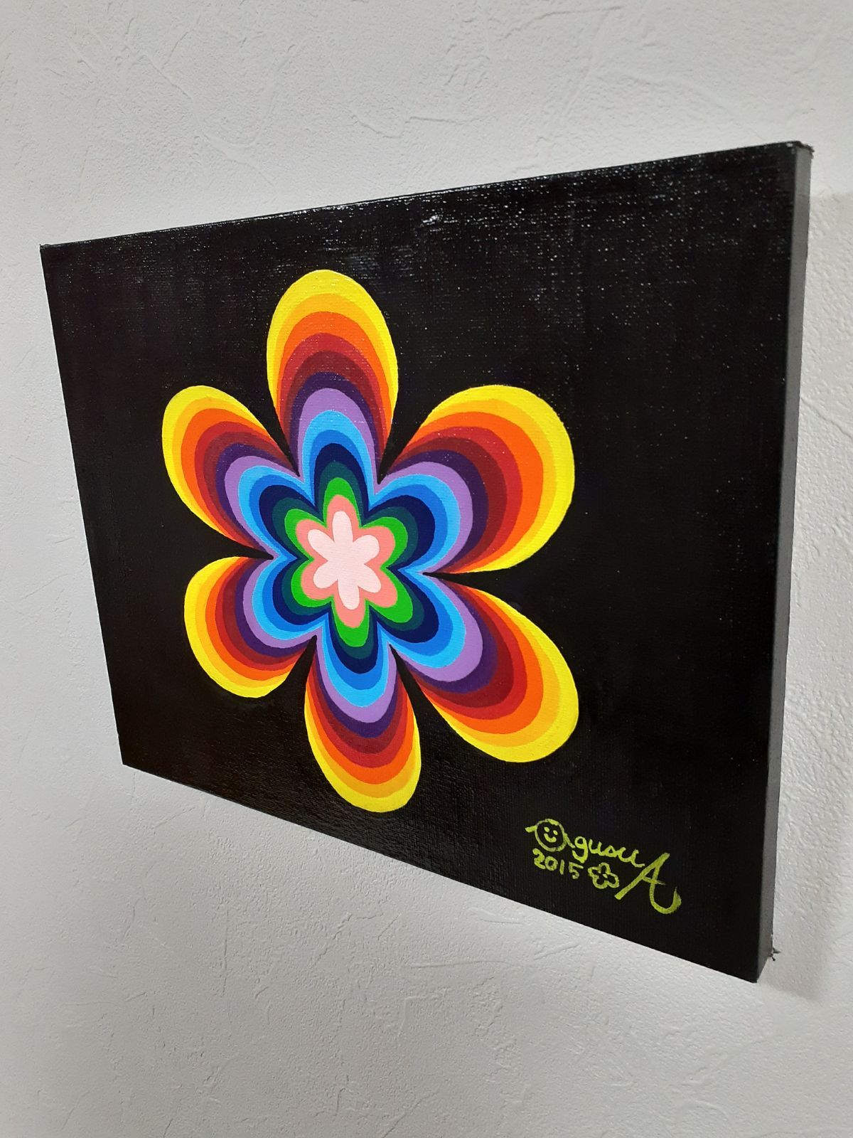 ハート型 青い花だらけのハートの作品 画家　小楠アキコ作品　40×40cm ハート型 青い花だらけのハートの作品 画家 小楠アキコ作品 40×40cm