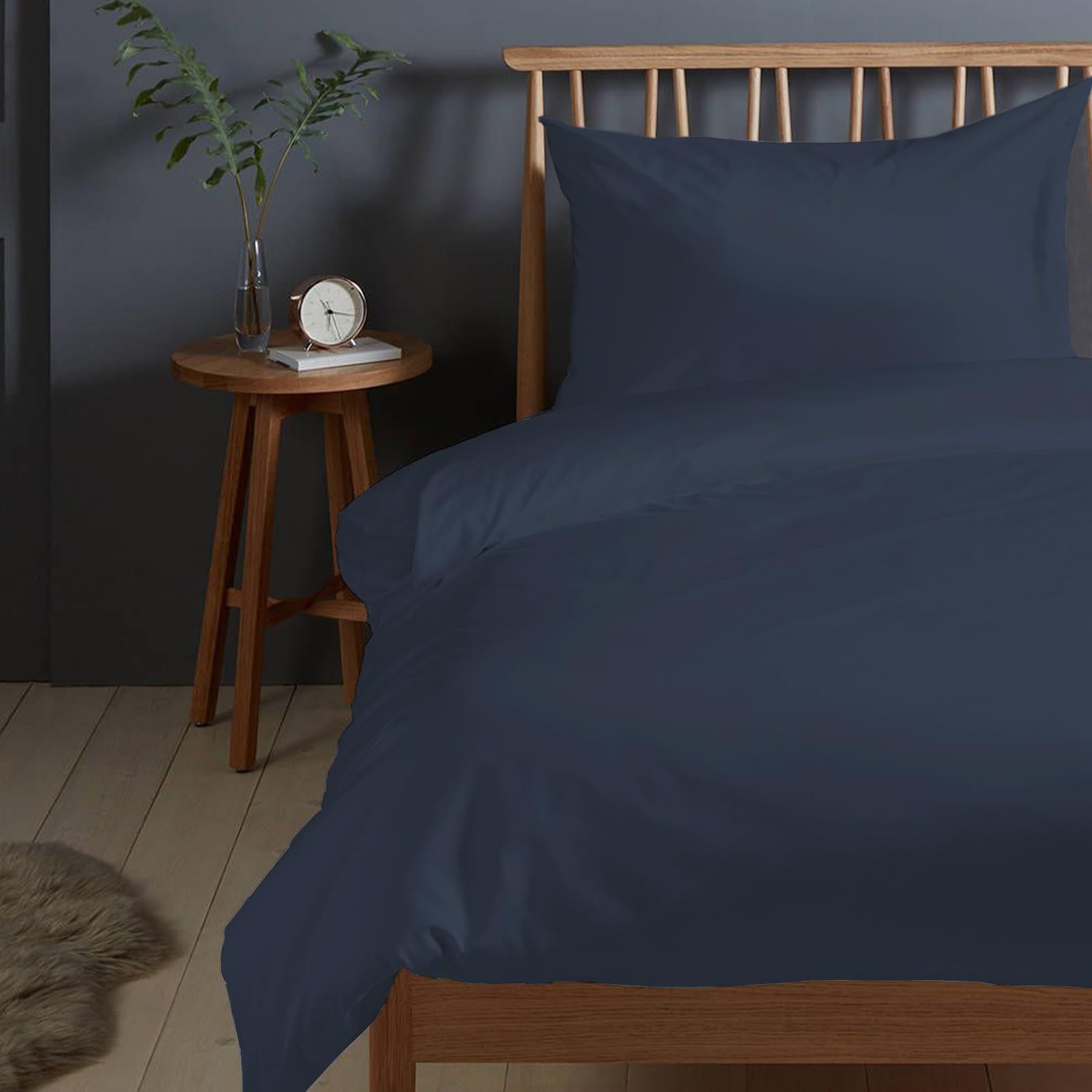 Pizuna 掛け布団カバー2点セット シングル400スレッドカウント 梳毛ロングステープル綿100％サテン織り洗濯機で洗える掛け布団カバーセット - 掛け布団カバー1枚 150cmx210cm ＋枕カバー1枚 43cmx63cm 濃紺