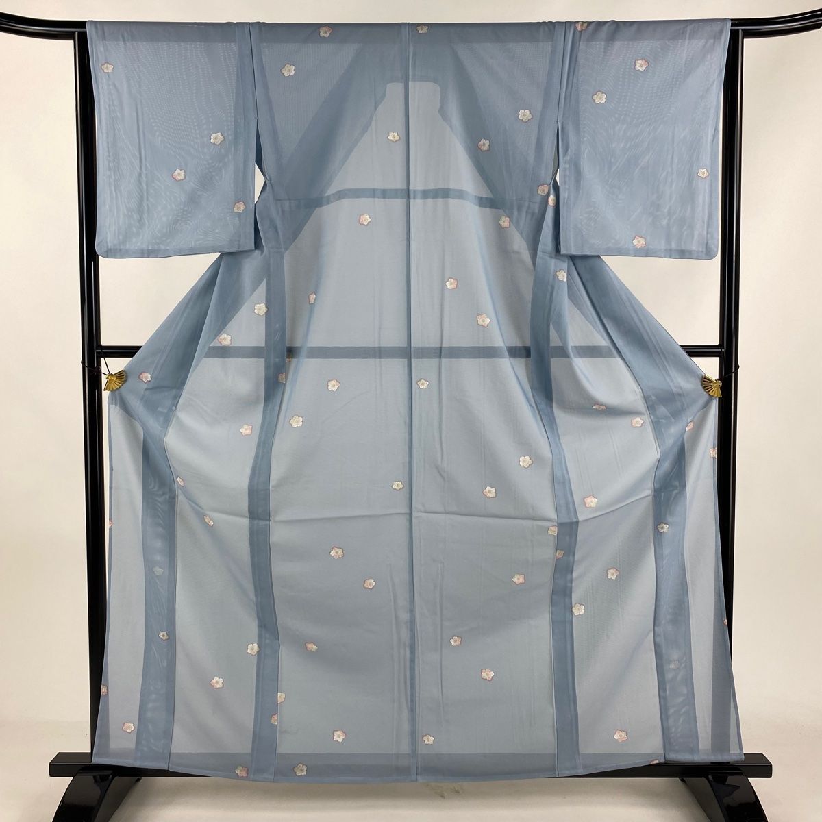 小紋 身丈161.5cm 裄丈64cm M 薄物 絽 桜 水色 化繊 秀品