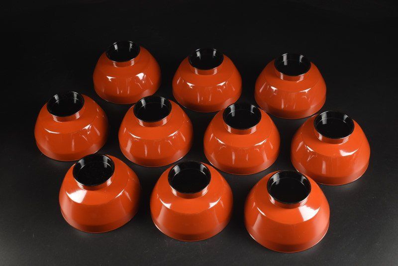 成し遂げる 蔵A4524d 塗師 宗寛 ウルミ塗 飯椀 十客 共箱 絶対にお買得!