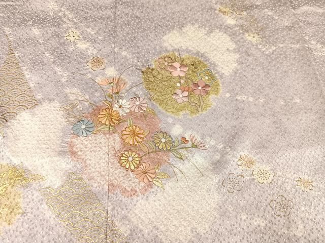平和屋着物●創業460年・千總　訪問着　駒刺繍　絞り　雪輪草花文　金彩　正絹　逸品　AAAY8643ph 平和屋着物○創業460年・千總 訪問着 駒刺繍 絞り 雪輪草花文 金彩