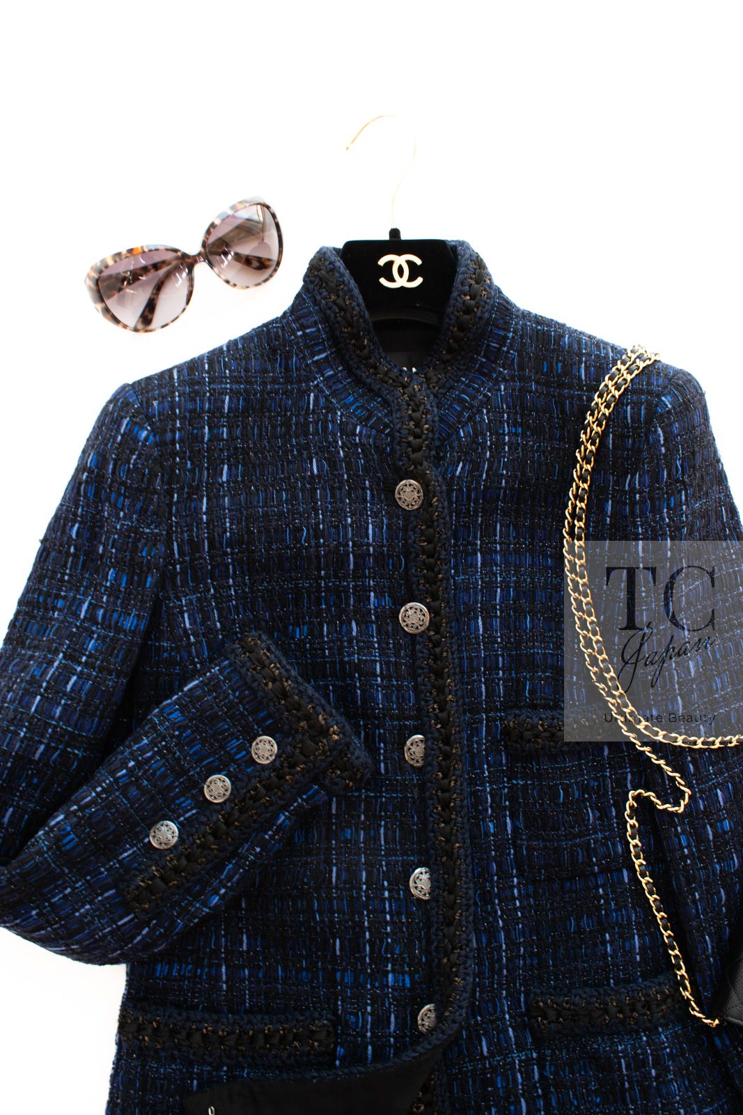 シャネル ジャケット CHANEL ネイビー ブラック 黒 紺 コットン シャネル ジャケット CHANEL ネイビー ブラック 黒 紺 コットン