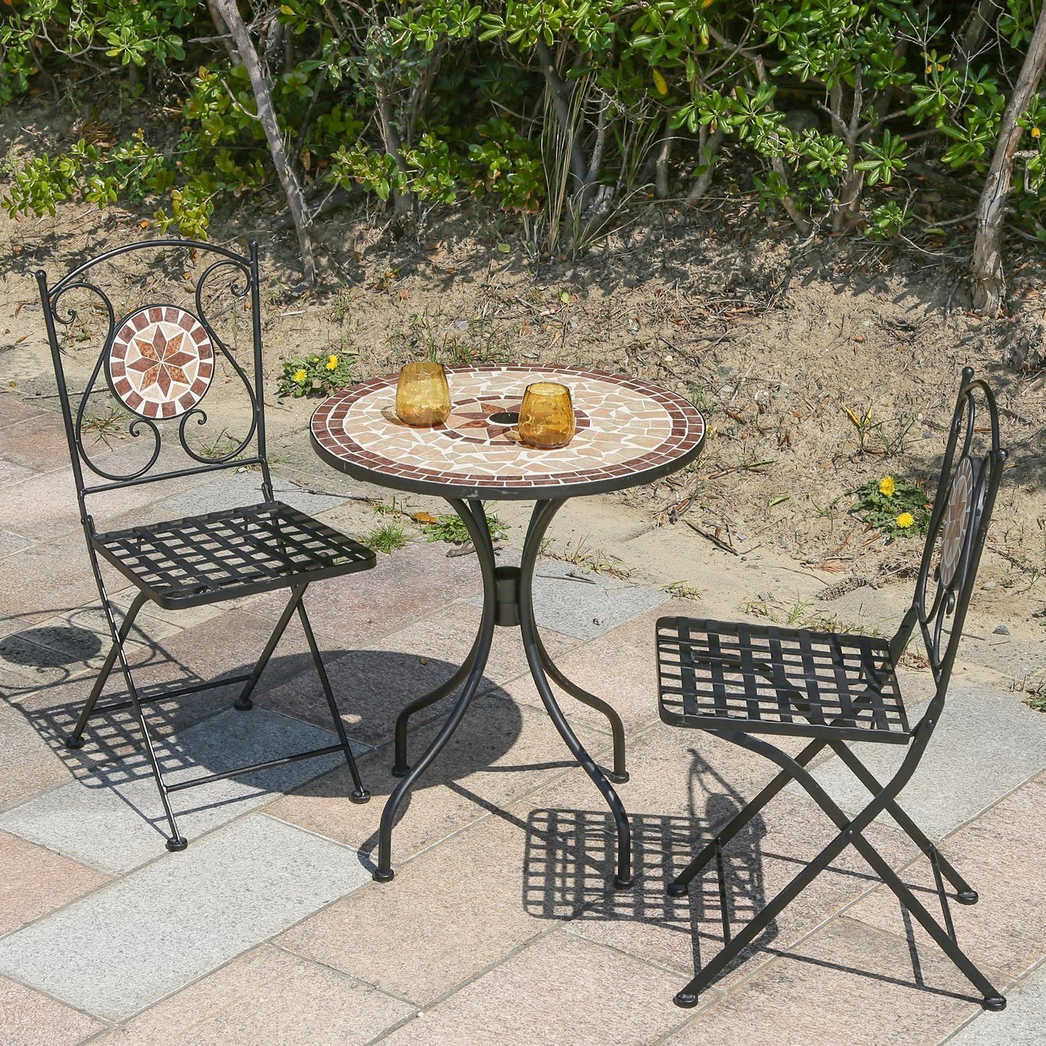 新着商品 不二貿易 ガーデンテーブル 星柄 タイル テーブル パラソル穴 素焼き調 幅61×奥行61×高さ69.5cm 組立商品 ブラウン 10655