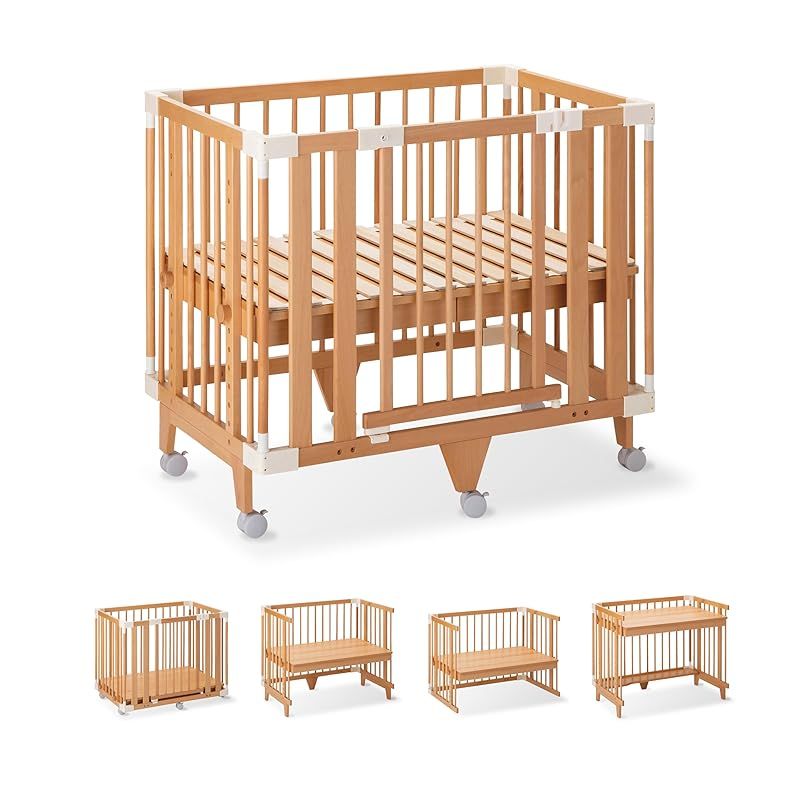 デスクになる 一生モノのベビーベッド ファルスカ クリエイティブコット 5-in-1 スリムコンパクト マンションOK 添い寝対応 リビングと寝室を移動 0