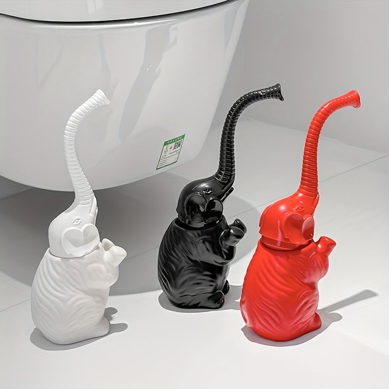 豊富にある トイレブラシセット プラスチック ホルダー付き 動物 鼻を伸ばすゾウ バスルーム トイレ クリーニング 掃除用具 ポップ アメリカン シック 北欧 黒 白 赤