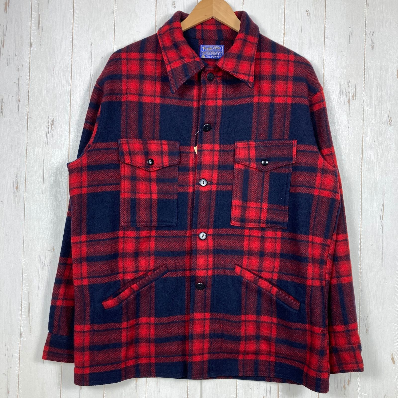 Men s L レッド系 1970s Pendleton ペンドルトン ウール CPO ジャケット Wool CPO Jacket ビンテージ オリジナル 旧タグ ウール ウェア トップス インナー シャツ ロングスリ