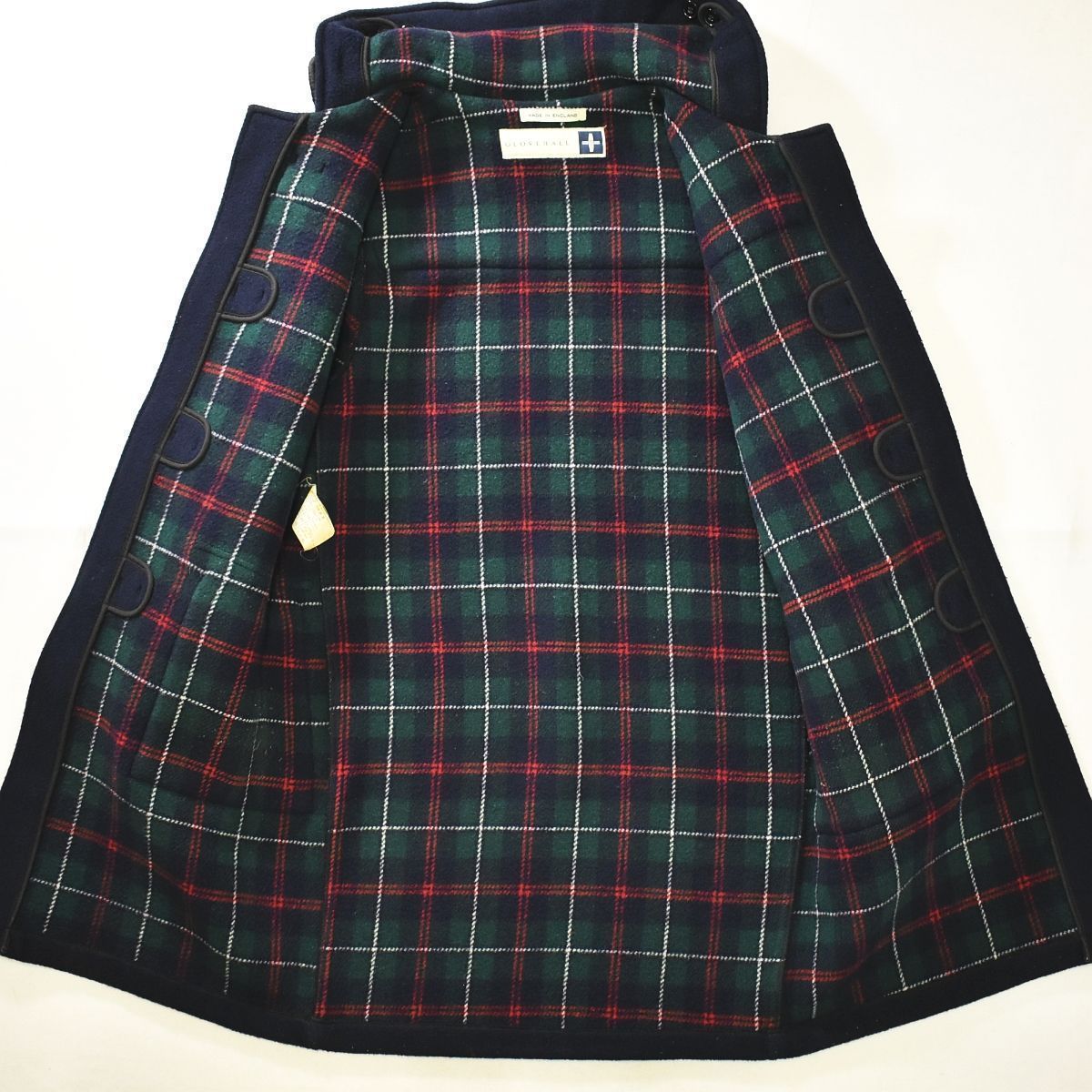 希少✨　白タグ　グローバーオール　英国製　ダッフルコート 裏地チェック　ブラック 90s 白タグ 英国製 グローバーオール 裏地チェック ダッフル