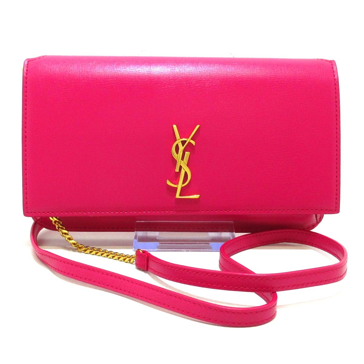 SAINT LAURENT PARIS(サンローランパリ) 携帯電話ケース美品  カサンドラ フォンホルダー 635095 ピンク チェーンショルダー レザー