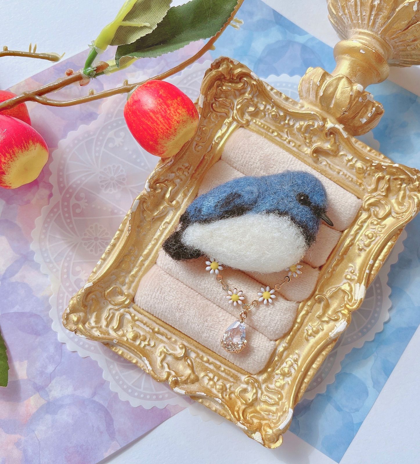 【受注生産】オオルリ ブローチ 羊毛フェルト