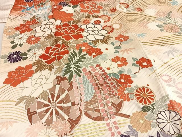 平和屋着物○豪華振袖 駒刺繍 流水御所車花文 暈し染め 金彩 正絹 逸品  