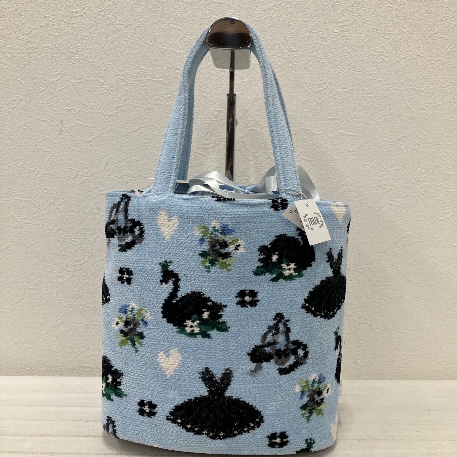 5418 美品 FEILER フェイラー ハンドバッグ 巾着バッグ スワンレイク