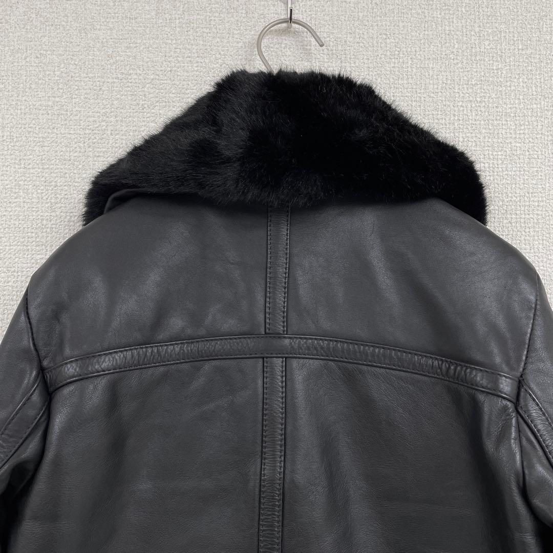 DENHAM デンハム ライダースジャケット ダブル ファー 牛革 レザー 黒