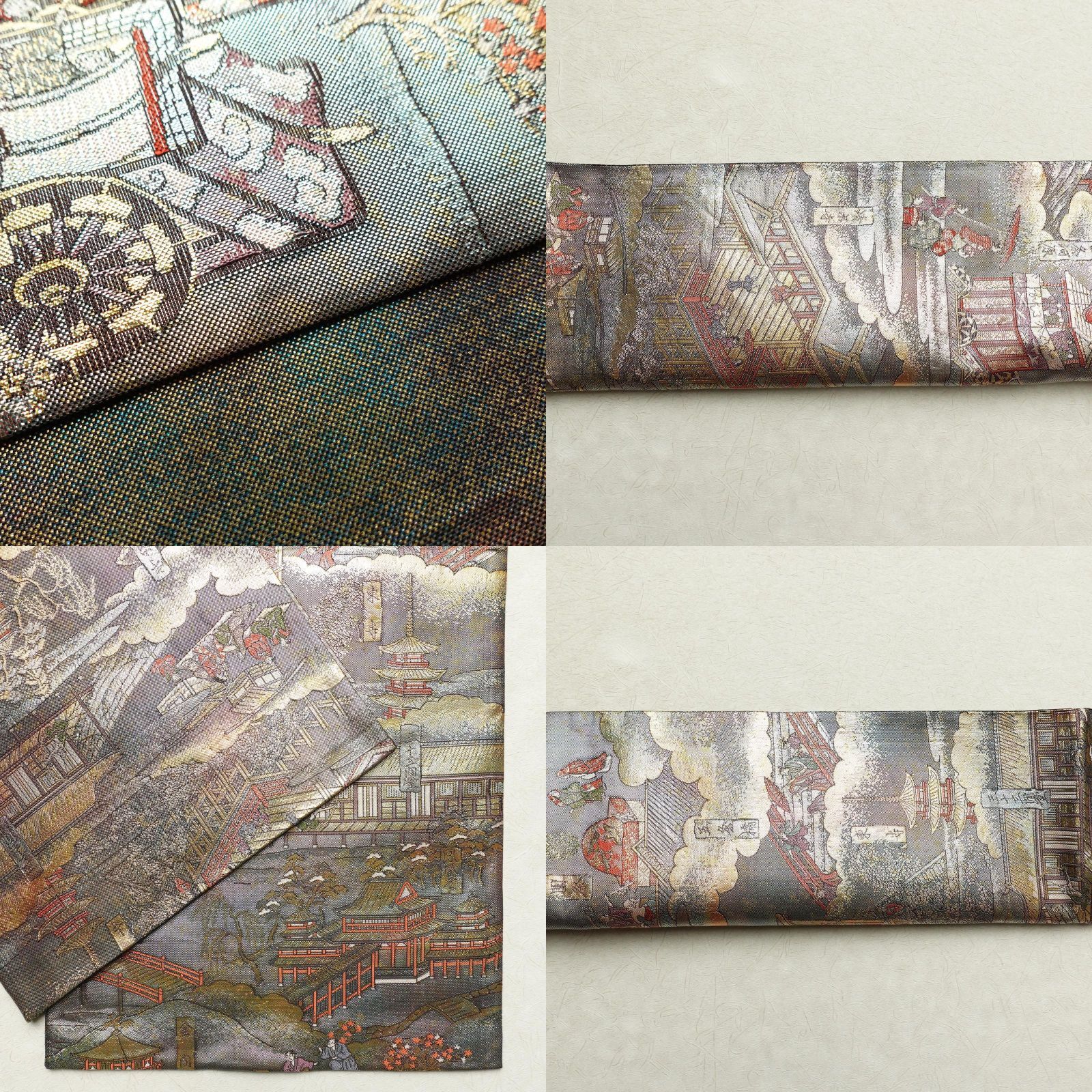 新品未使用　本金箔全通丸帯　洛中洛外図 紙本金地著色洛中洛外図（岩佐勝以筆／六曲屏風） 文化遺産オンライン