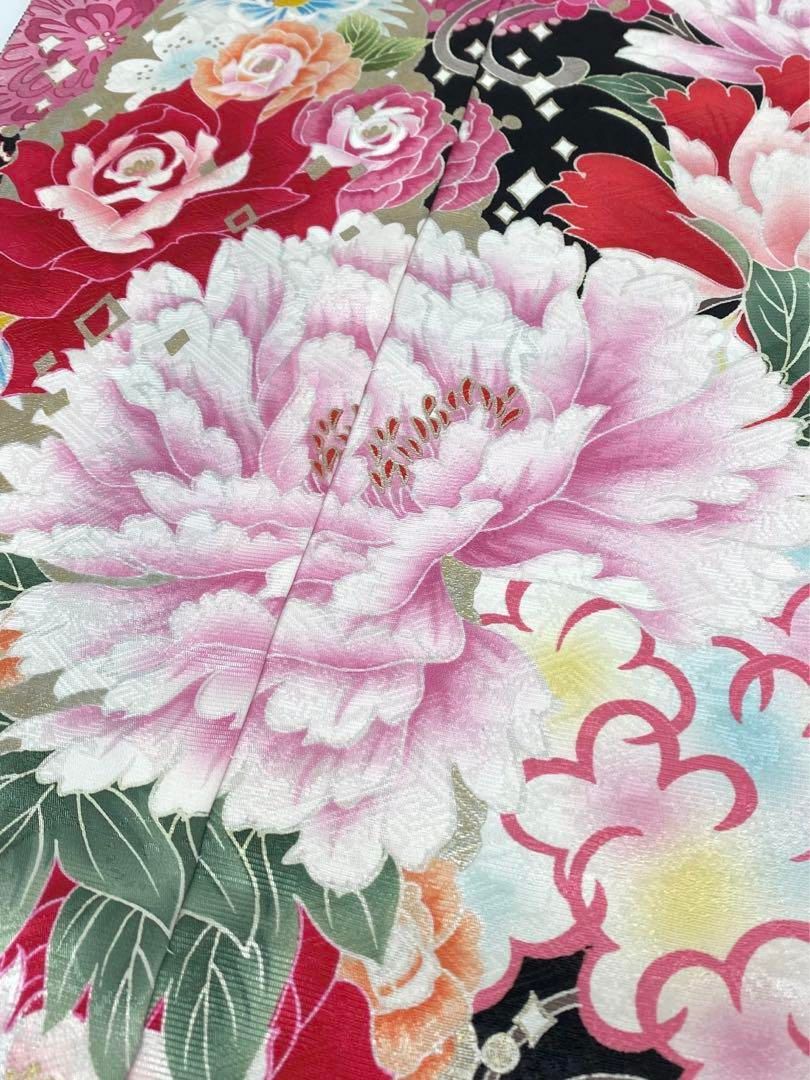 振袖 仮絵羽 金彩 紋意匠 牡丹 薔薇 正絹 未仕立て品 八掛付き MOK618 振袖 仮絵羽 金彩 紋意匠 牡丹 薔薇 正絹 未仕立て品 八掛付き