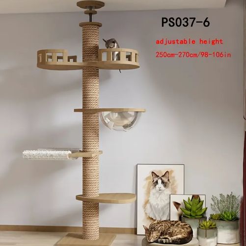 キャットタワー 多層構造 木製の耐久性 猫用ハンモック付き