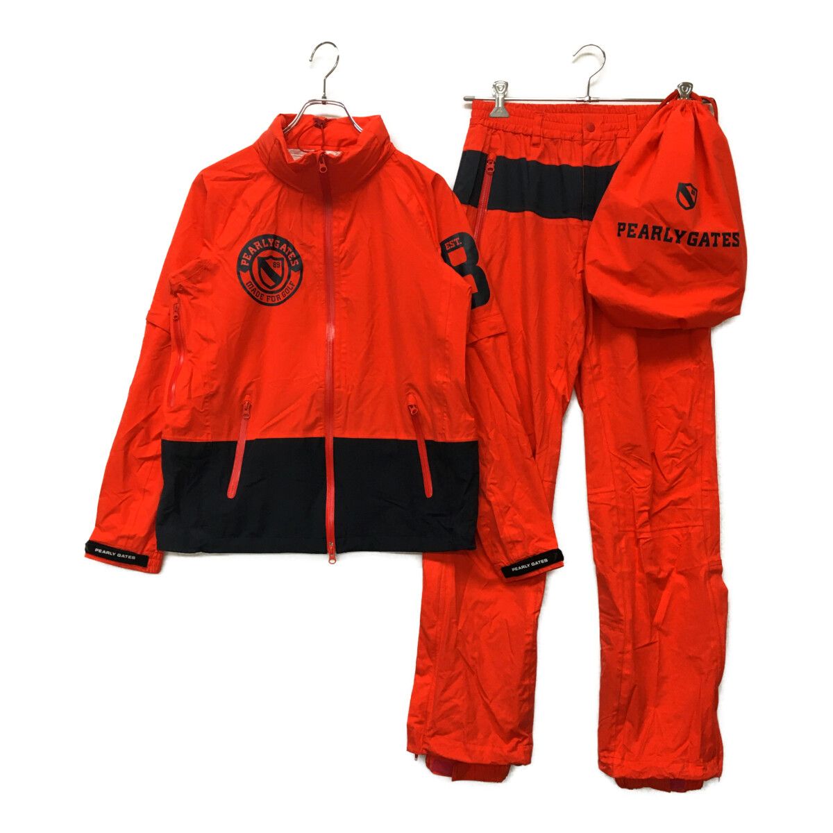 ２回着用　パーリーゲイツ　レインウェア　レディース 上1 下0 中古 レディース パーリーゲイツ PEARLY GATES レインウエア 2(L) 赤系