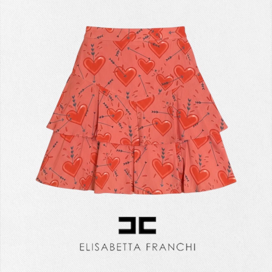 エリザベッタフランキ ELISABETTA FRANCHI リボンスカート 44サイズ ピンク レディース ハートフリルスカート イタリア製