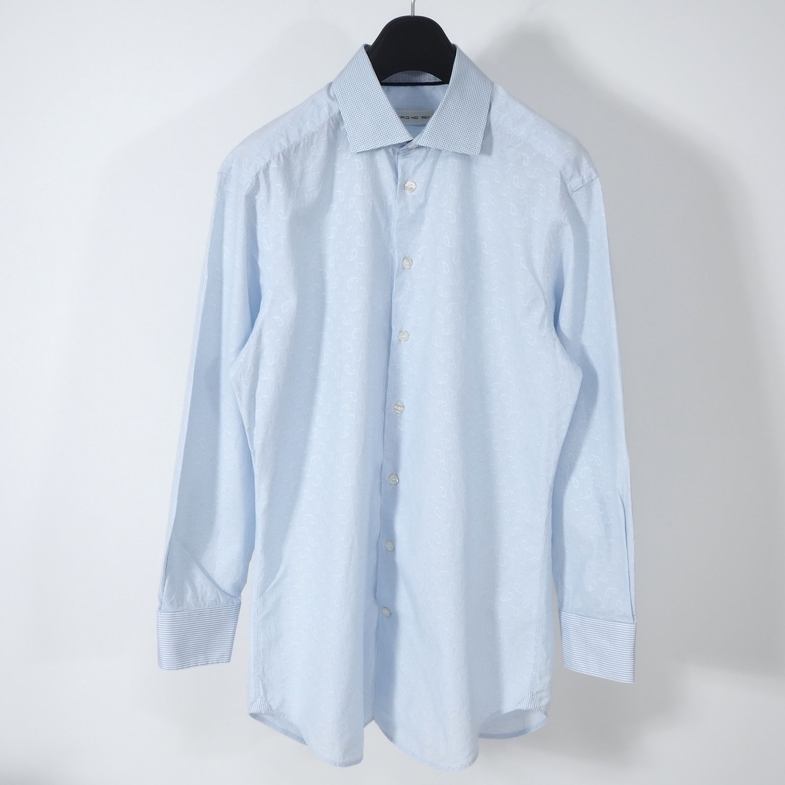 エトロ ETRO イタリア製 長袖 シャツ ペイズリー柄 40 ブルー メンズ 5-ZB034