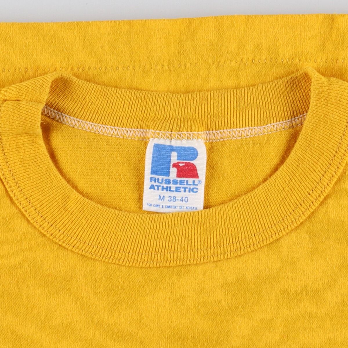 80年代 ラッセル Russell プリントTシャツ USA製 メンズS ヴィンテージ /eaa343438イエロー系黄色柄